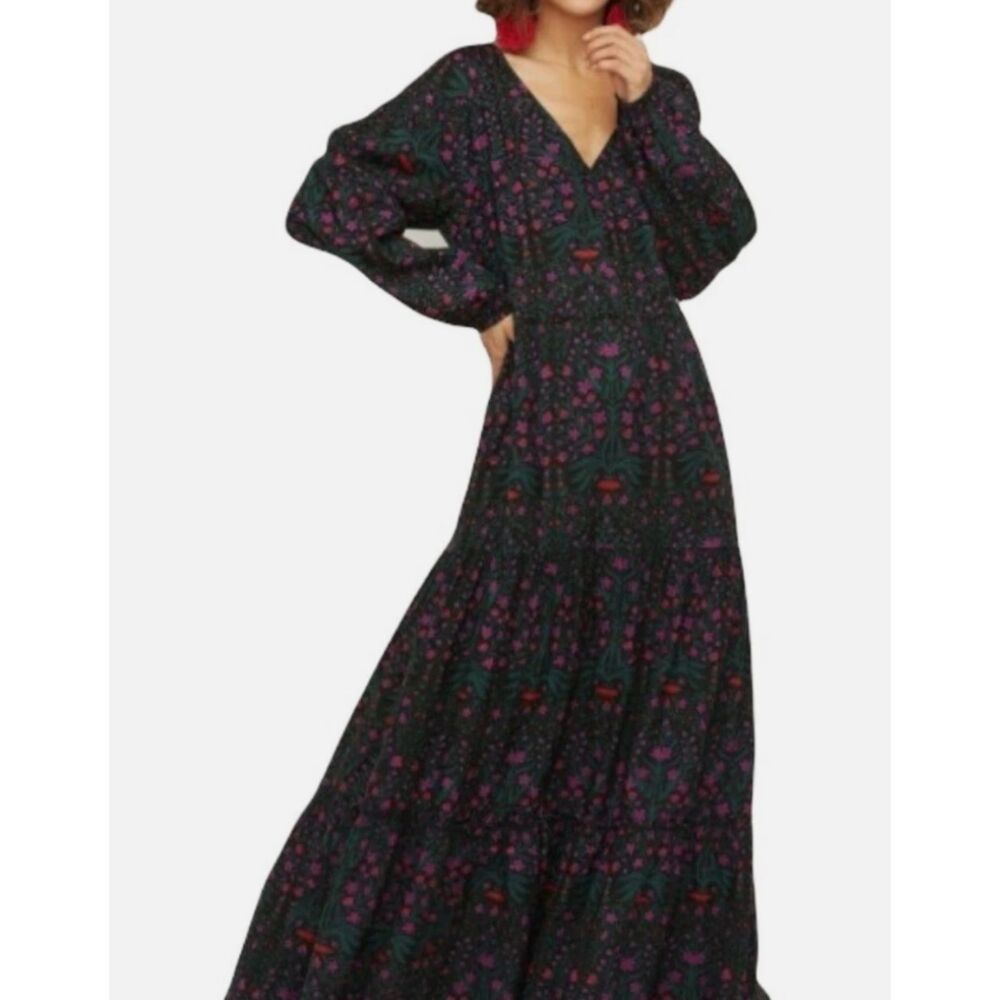 Roller Rabbit Rhone Berkley Floral Maxi Dress Black Size Medium